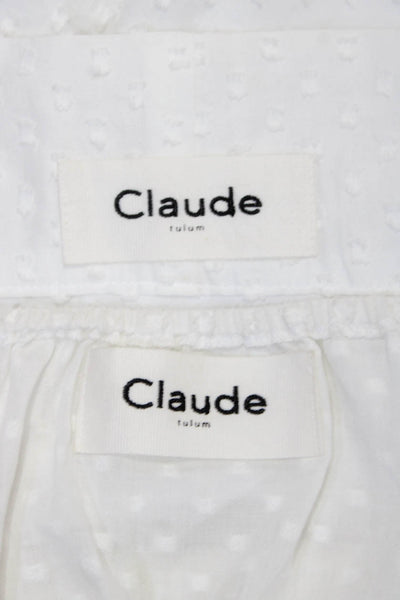 Claude Tulum Womens White Cotton Textured Off Shoulder Crop Top Skirt Set Size 1