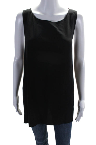 Eileen Fisher Womens Silk Sleeveless Scoop Neck Basic Long Blouse Black Size L