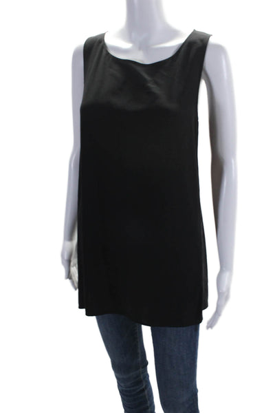 Eileen Fisher Womens Silk Sleeveless Scoop Neck Basic Long Blouse Black Size L