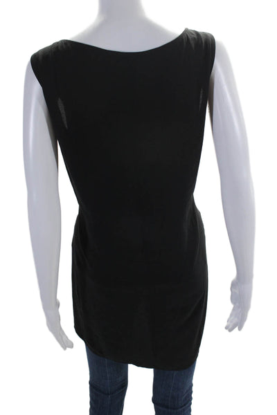 Eileen Fisher Womens Silk Sleeveless Scoop Neck Basic Long Blouse Black Size L