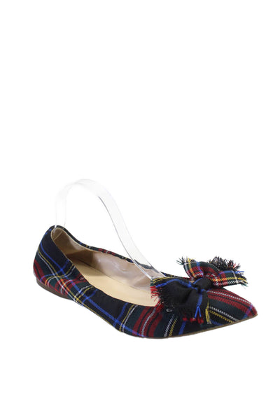 J Crew Womens Pleated Fabric Texture Plaid Bow Front Flats Red Size 12