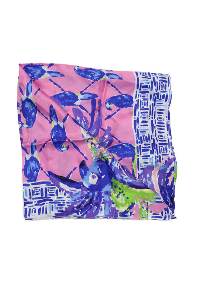 Lily Pulitzer Womens Silk Fashion Abstract Multicolor Scarf Blue OS