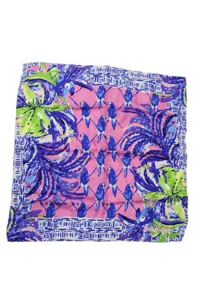 Lily Pulitzer Womens Silk Fashion Abstract Multicolor Scarf Blue OS