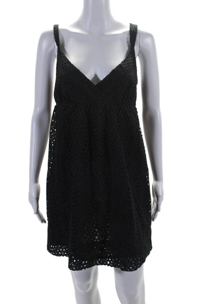 Vince Childrens Girls Eyelet Sleeveless V Neck A Line Dress Black Cotton Size 10