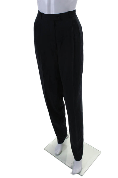 Zanella Womens High Rise Pleated Front Creased Dress Pants Black Wool Size 10