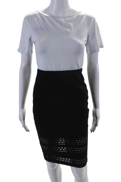 Elizabeth and James Womens Laser Cut Trim Knee Length Pencil Skirt Black Size 0