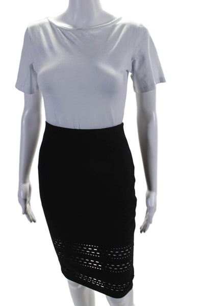 Elizabeth and James Womens Laser Cut Trim Knee Length Pencil Skirt Black Size 0