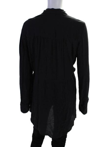 Free People Womens Long Sleeve Button Front Long Blouse Black Small