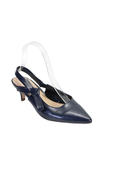 Nanette Lepore Womens Point Toe Slingback Low Heels Leather Blue 7.5