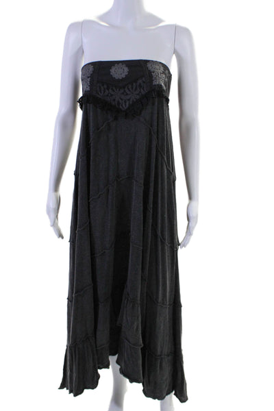 Free People Nation LTD Womens Square Neck Embroidered Long Dress Black Small