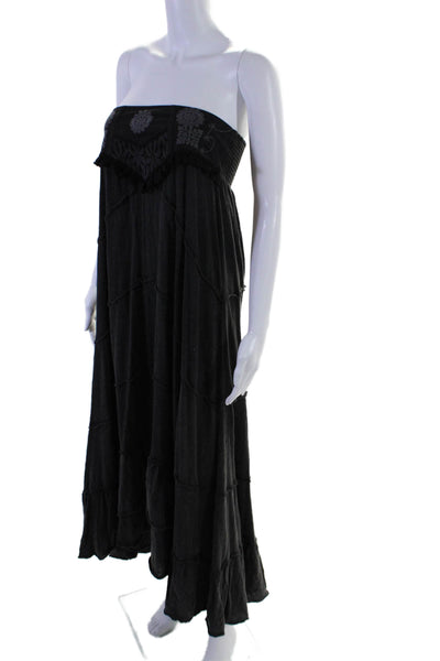 Free People Nation LTD Womens Square Neck Embroidered Long Dress Black Small