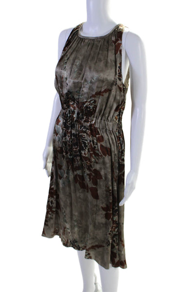 Etro Womens Silk Floral Print Round Neck Sleeveless Maxi Dress Taupe Size 46