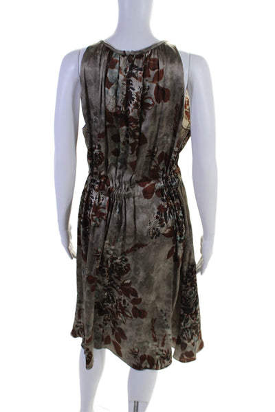 Etro Womens Silk Floral Print Round Neck Sleeveless Maxi Dress Taupe Size 46