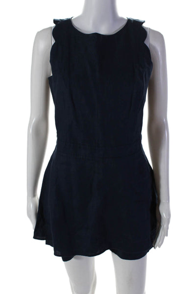 Socapri Womens Silk Scalloped Trim Sleeveless One Piece Romper Navy Blue Size 42