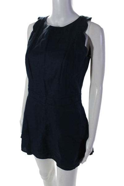 Socapri Womens Silk Scalloped Trim Sleeveless One Piece Romper Navy Blue Size 42