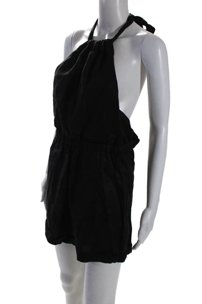 Sir. Womens Linen Black Halter Neck Open Back Sleeveless Romper Size 1