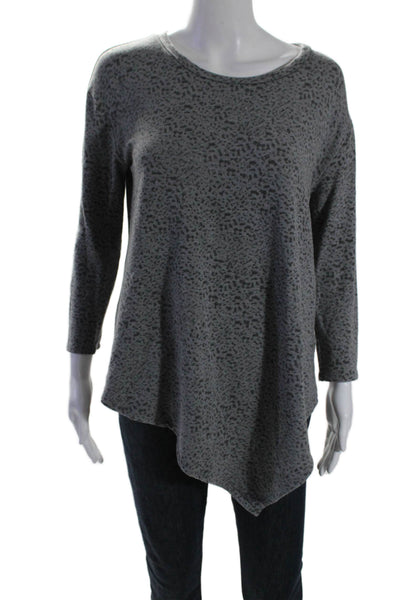 Soft Joie Womens Long Sleeve Spotted Print Asymmetric Hem Top Gray Size XS