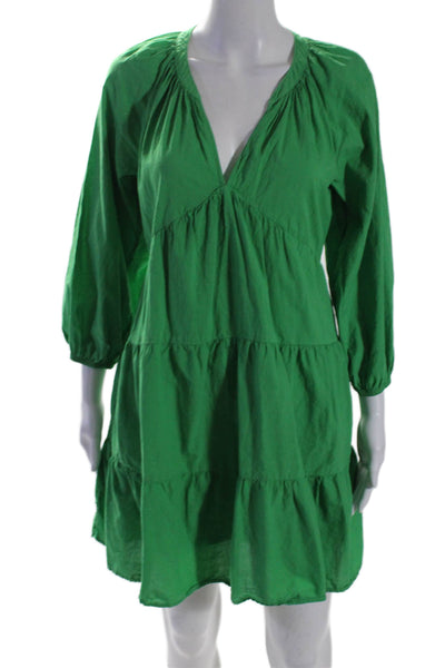 Xirena Womens Long Sleeve V Neck Knee Length Dress Green Cotton Size Small