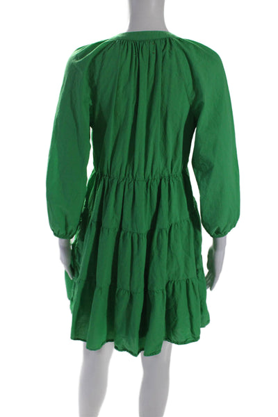 Xirena Womens Long Sleeve V Neck Knee Length Dress Green Cotton Size Small