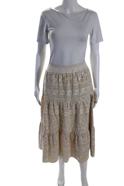 Alice + Olivia Womens Back Zip Midi Embroidered A Line Skirt Beige White Size 6