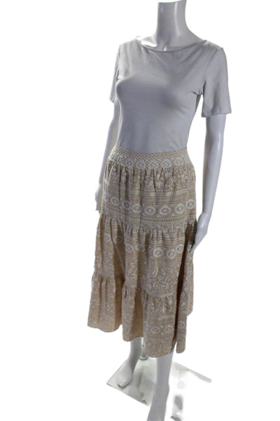 Alice + Olivia Womens Back Zip Midi Embroidered A Line Skirt Beige White Size 6