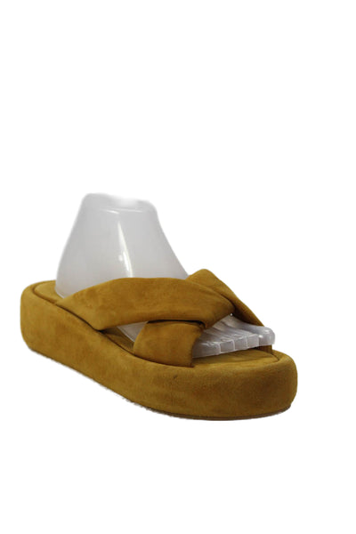 Clergerie Womens Platform Twist Double Strap Slide Sandals Yellow Suede 40.5