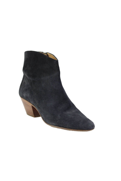 Isabel Marant Womens Side Zip Block Heel Ankle Booties Navy Suede Size 40