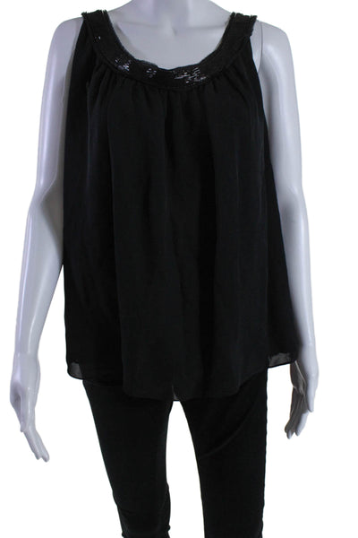 Ellen Tracy Womens Sleeveless Scoop Neck Back Zip Blouse Black Size 18