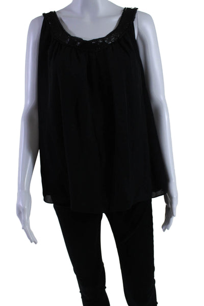 Ellen Tracy Womens Sleeveless Scoop Neck Back Zip Blouse Black Size 18