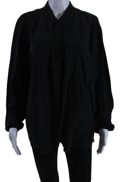 Elie Tahari Womens Long Sleeve Button Down Basic Blouse Black Size XL