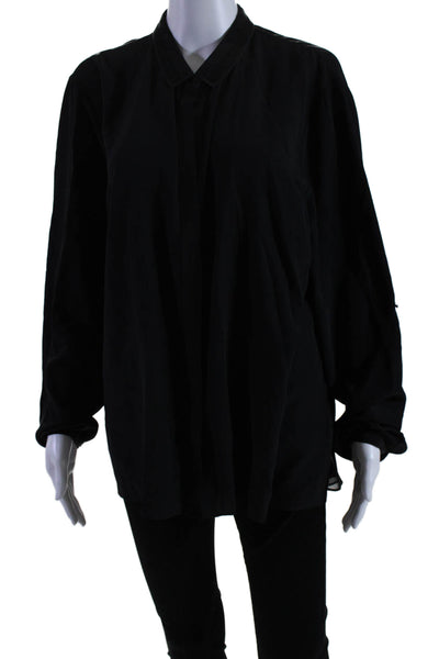 Elie Tahari Womens Long Sleeve Button Down Basic Blouse Black Size XL