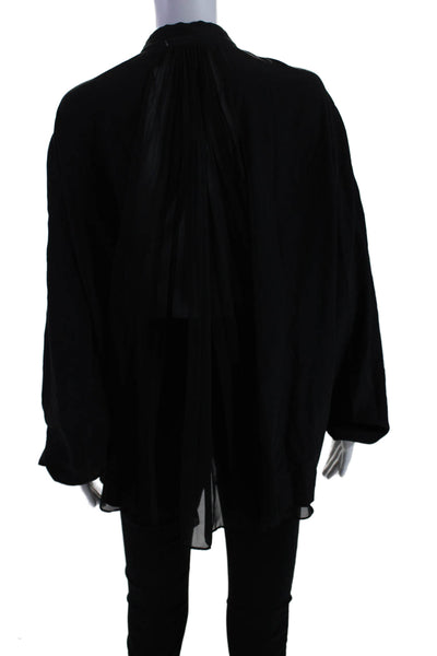 Elie Tahari Womens Long Sleeve Button Down Basic Blouse Black Size XL