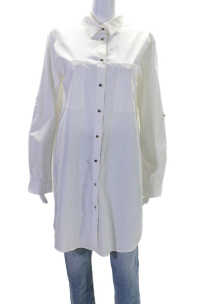 Michael Michael Kors Women's Long Sleeves Button Down Tunic Shirt White Size L