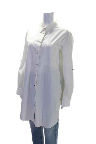 Michael Michael Kors Women's Long Sleeves Button Down Tunic Shirt White Size L