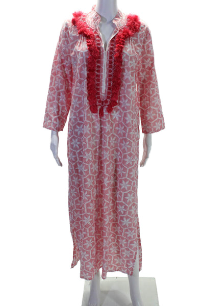 Ro's Garden Women's V-Neck Long Sleeves Fringe Shift Maxi Dress Pink Size L