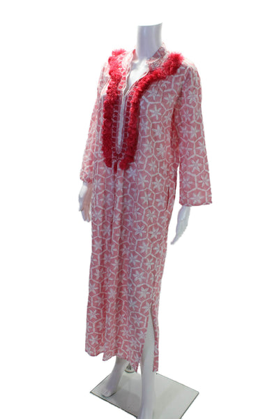 Ro's Garden Women's V-Neck Long Sleeves Fringe Shift Maxi Dress Pink Size L