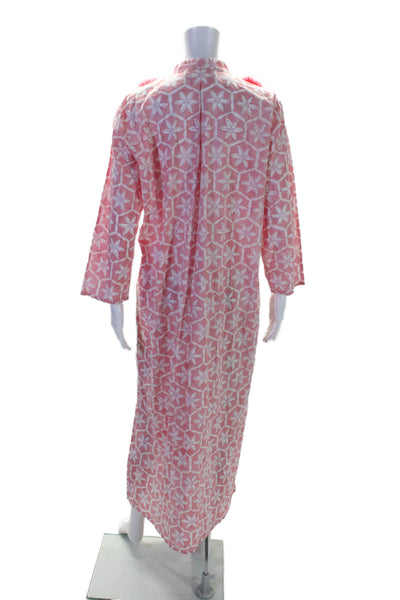 Ro's Garden Women's V-Neck Long Sleeves Fringe Shift Maxi Dress Pink Size L