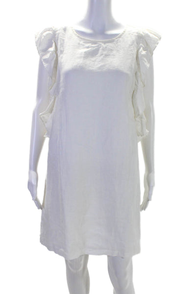 Felicia Women's Round Neck Ruffle Sleeves Linen Mini Dress Cream Size M