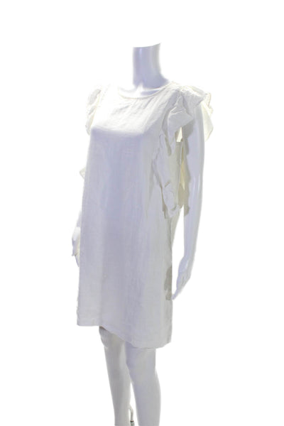 Felicia Women's Round Neck Ruffle Sleeves Linen Mini Dress Cream Size M