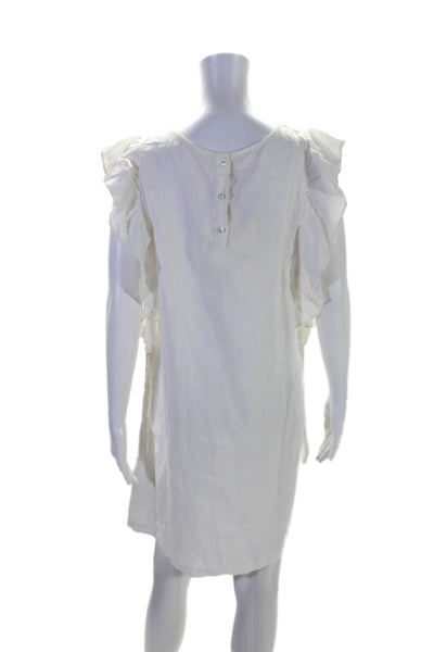 Felicia Women's Round Neck Ruffle Sleeves Linen Mini Dress Cream Size M