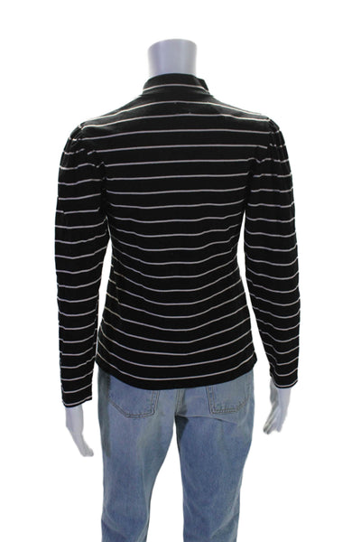 La Vie Womens Cotton Striped Print Long Sleeve Mock Neck Top Black Size S