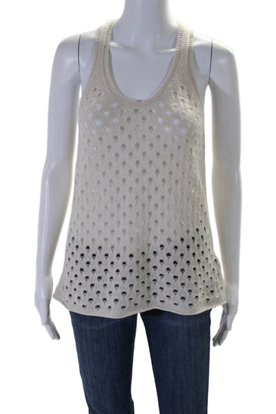 Zadig & Voltaire Women's Scoop Neck Sleeveless Open Knit Tank Top Cream Size S