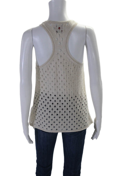 Zadig & Voltaire Women's Scoop Neck Sleeveless Open Knit Tank Top Cream Size S