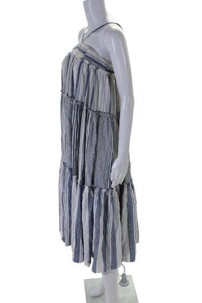 J Crew Women's Square Neck Spaghetti Straps Tiered Maxi Dress Striped Size S