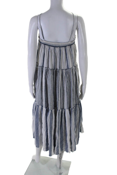 J Crew Women's Square Neck Spaghetti Straps Tiered Maxi Dress Striped Size S