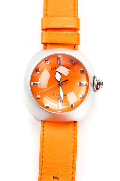 Locman Womens Leather Band Aluminum Case Water Resistant Large Watch Orange