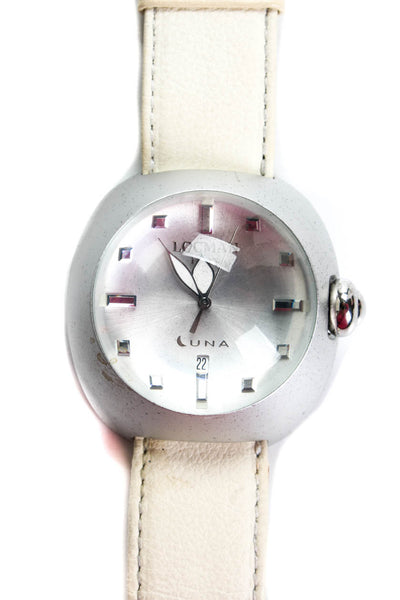 Locman Womens Leather Strap Aluminum Case Water Resistant Large Watch White