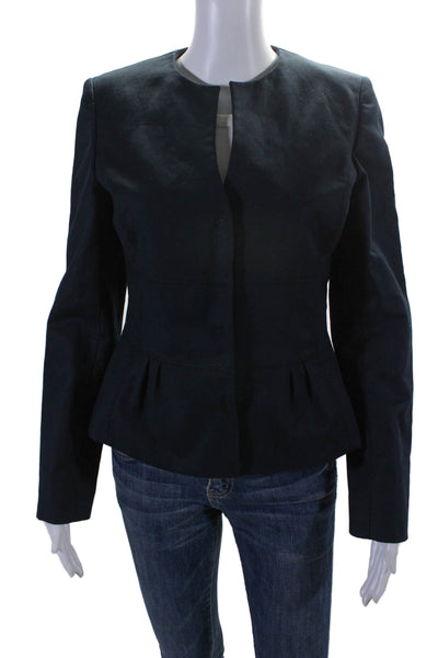 Elie Tahari Womens Button Down Long Sleeves Jacket Navy Blue Cotton Size 6