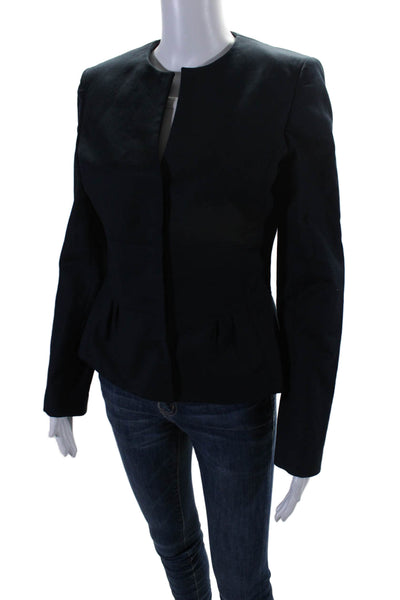 Elie Tahari Womens Button Down Long Sleeves Jacket Navy Blue Cotton Size 6