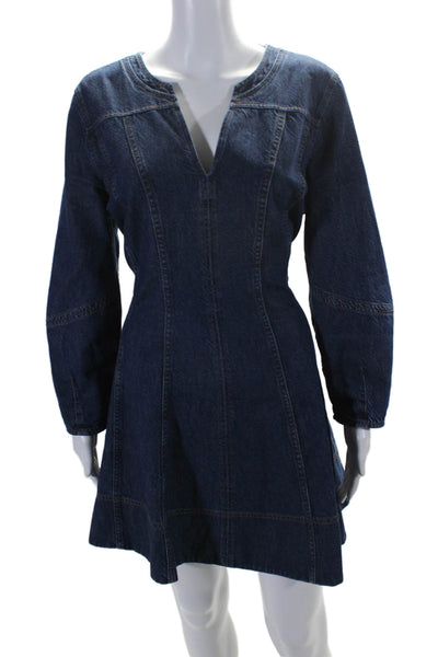 Tanya Taylor Womens Cotton Denim Long Sleeve Unlined A-Line Dress Blue Size 12